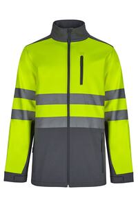 Bunda softshell, šedá/HI-VIS žlutá (4XL-5XL)